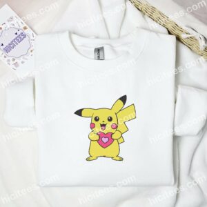 Pikachu Holding Heart Pokemon Anime Embroidered Shirt 1 Pikachu Holding Heart Pokemon Anime Embroidered Shirt 3