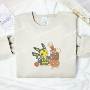 Pikachu Halloween Pokemon Anime Embroidered Shirt 2 Pikachu Halloween Pokemon Anime Embroidered Shirt