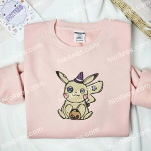 Pikachu Halloween Pokemon Anime Embroidered Shirt 2 Pikachu Halloween Pokemon Anime Embroidered Shirt