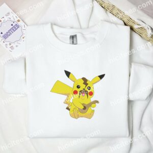 Pikachu Play Guitar Pokemon Anime Embroidered Shirt 1 Pikachu Play Guitar Pokemon Anime Embroidered Shirt 3