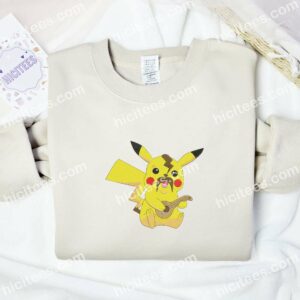 Pikachu Play Guitar Pokemon Anime Embroidered Shirt 2 Pikachu Play Guitar Pokemon Anime Embroidered Shirt