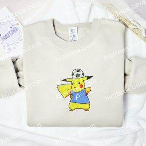 Pikachu Play Soccer Pokemon Anime Embroidered Shirt 2 Pikachu Play Soccer Pokemon Anime Embroidered Shirt
