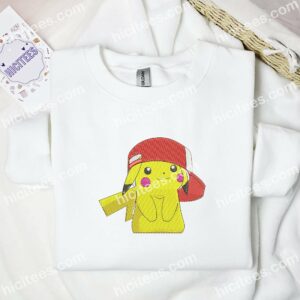 Pikachu Wearing Hat Pokemon Anime Embroidered Shirt 1 Pikachu Wearing Hat Pokemon Anime Embroidered Shirt 3