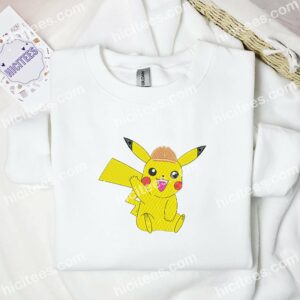 Pikachu Wearing Hat Pokemon Anime Embroidered Shirt 3 1