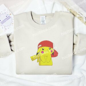 Pikachu Wearing Hat Pokemon Anime Embroidered Shirt 2 Pikachu Wearing Hat Pokemon Anime Embroidered Shirt