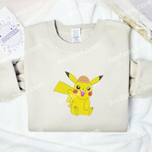 Pikachu Wearing Hat Pokemon Anime Embroidered Shirt 1