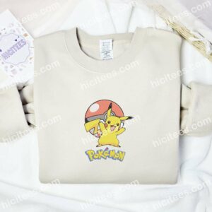Pikachu With Pokeball Pokemon Anime Embroidered Shirt 2 Pikachu With Pokeball Pokemon Anime Embroidered Shirt