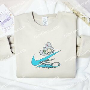 Squirtle Surfing Pokemon Anime Embroidered Shirt 2 Squirtle Surfing Pokemon Anime Embroidered Shirt