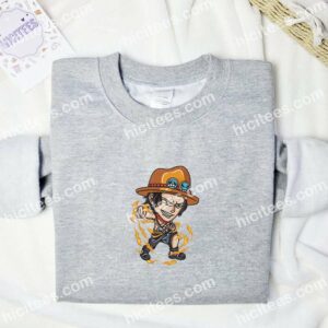 Ace Chibi One Piece Anime Embroidered Shirt 3
