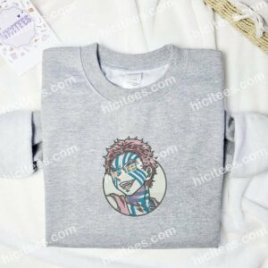 Akaza Smile Demon Slayer Anime Embroidered Shirt 1 Akaza Smile Demon Slayer Anime Embroidered Shirt 3