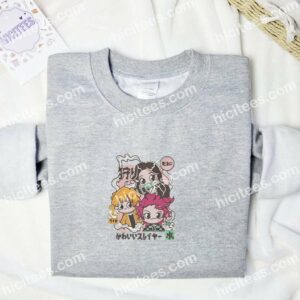 Tanjiro Zenitsu Nezuko Chibi Demon Slayer Anime Embroidered Shirt 3