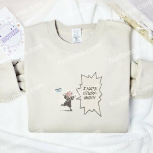 Anya Hates Studying Spy x Family Anime Embroidered Shirt 1 Anya Hates Studying Spy x Family Anime Embroidered Shirt 3