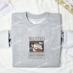 Dracule Mihawk Wanted One Piece Anime Embroidered Shirt 1 Dracule Mihawk Wanted One Piece Anime Embroidered Shirt 3