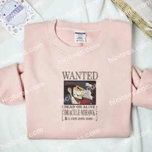 Dracule Mihawk Wanted One Piece Anime Embroidered Shirt 2 Dracule Mihawk Wanted One Piece Anime Embroidered Shirt