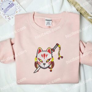Kitsune Mask With Katana Anime Embroidered Shirt 2 Kitsune Mask With Katana Anime Embroidered Shirt