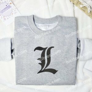 The Alias L Death Note Anime Embroidered Shirt 1 The Alias L Death Note Anime Embroidered Shirt 3