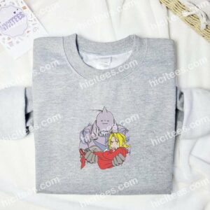 Alphonse Carrying Edward Chibi Fullmetal Alchemist Anime Embroidered Shirt 1 Alphonse Carrying Edward Chibi Fullmetal Alchemist Anime Embroidered Shirt 3