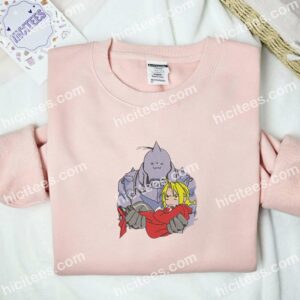 Alphonse Carrying Edward Chibi Fullmetal Alchemist Anime Embroidered Shirt 2 Alphonse Carrying Edward Chibi Fullmetal Alchemist Anime Embroidered Shirt