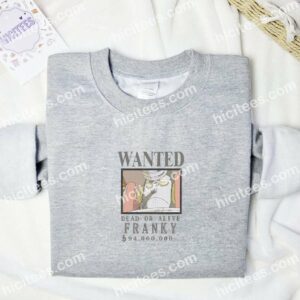 Franky Wanted One Piece Anime Embroidered Shirt 1 Franky Wanted One Piece Anime Embroidered Shirt 3