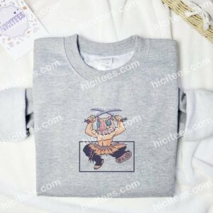 Inosuke Chibi Demon Slayer Anime Embroidered Shirt 1 Inosuke Chibi Demon Slayer Anime Embroidered Shirt 3 4