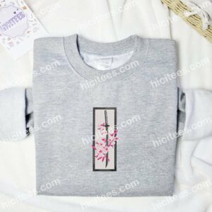 Katana With Flowers Anime Embroidered Shirt 1 Katana With Flowers Anime Embroidered Shirt 3