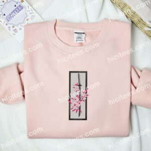 Katana With Flowers Anime Embroidered Shirt 2 Katana With Flowers Anime Embroidered Shirt