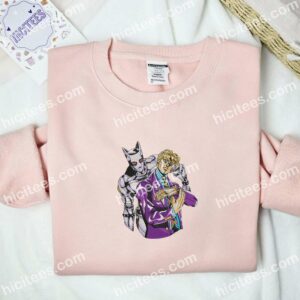 Kira and Killer Queen JoJo's Bizarre Adventure Anime Embroidered Shirt 2 Kira and Killer Queen JoJos Bizarre Adventure Anime Embroidered Shirt