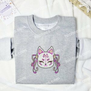 Kawaii Kitsune Mask Anime Embroidered Shirt 3