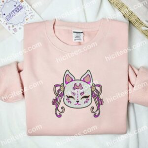 Kawaii Kitsune Mask Anime Embroidered Shirt