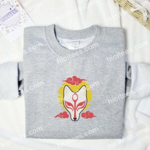 Kitsune Fox Mask Anime Embroidered Shirt 1 Kitsune Fox Mask Anime Embroidered Shirt 3 1