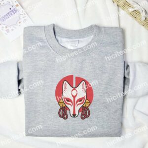 Kitsune Fox Mask Anime Embroidered Shirt 1 Kitsune Fox Mask Anime Embroidered Shirt 3