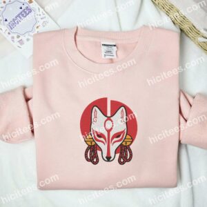 Kitsune Fox Mask Anime Embroidered Shirt 2 Kitsune Fox Mask Anime Embroidered Shirt