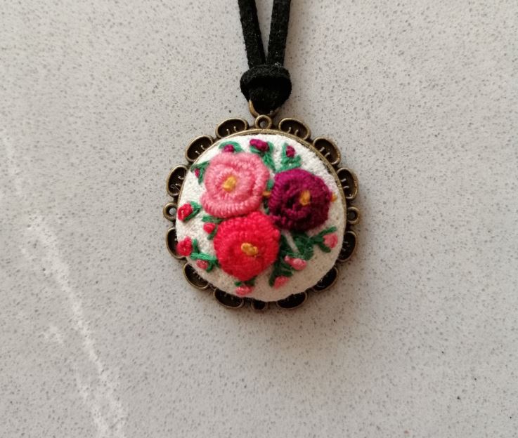 Rose Pendants Wearable Embroidered Art Rose Pendants Wearable Embroidered Art