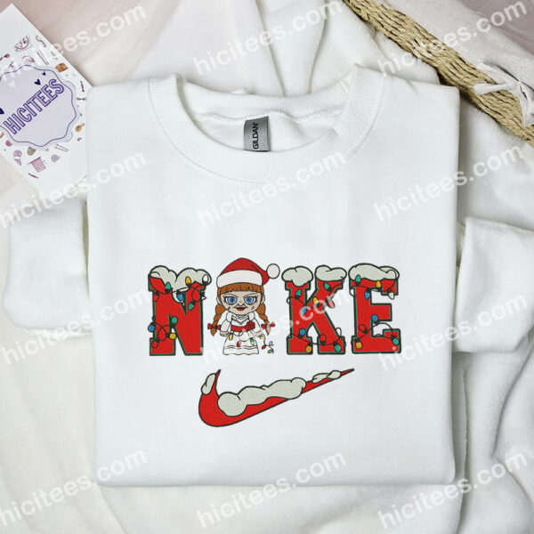 Annabelle Chibi Embroidered Shirt, Movie Embroidered Hoodie, Christmas Embroidered Sweatshirt