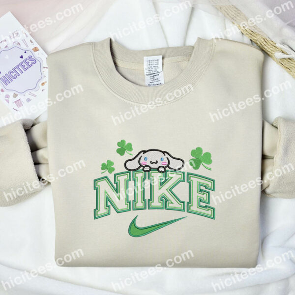 Cinnamoroll Shamrocks Embroidered Hoodie, Cartoon Embroidered Sweatshirt, Saint Patrick’s Day Embroidered Shirt
