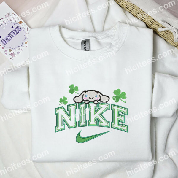 Cinnamoroll Shamrocks Embroidered Hoodie, Cartoon Embroidered Sweatshirt, Saint Patrick’s Day Embroidered Shirt