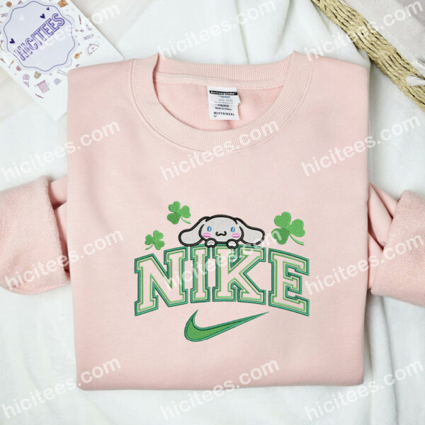 Cinnamoroll Shamrocks Embroidered Hoodie, Cartoon Embroidered Sweatshirt, Saint Patrick’s Day Embroidered Shirt