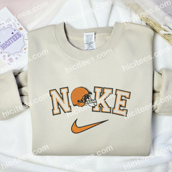 Cleveland Browns Helmet Embroidered Hoodie, NFL Sports Embroidered Shirt, Brand Embroidered Hoodie