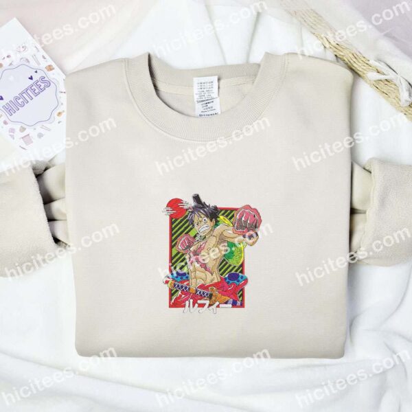 Luffy Red Punch One Piece Anime Embroidered Shirt
