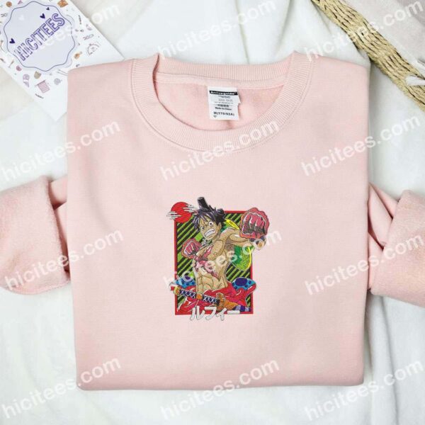 Luffy Red Punch One Piece Anime Embroidered Shirt