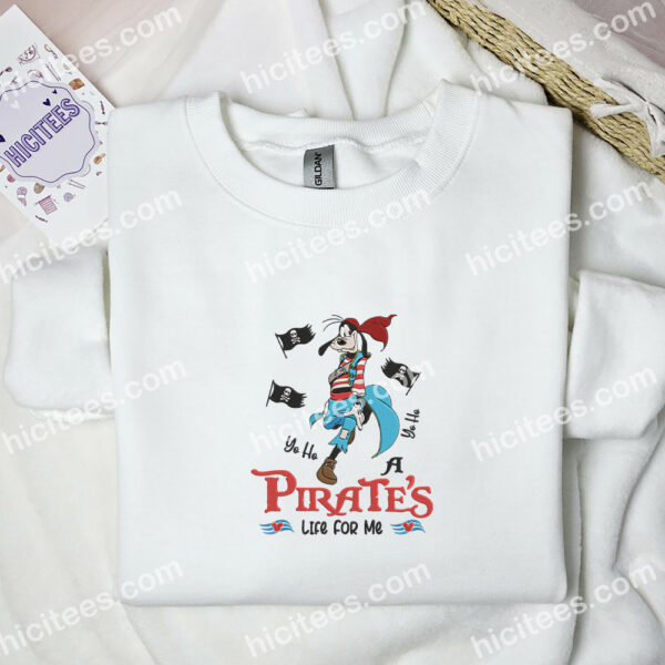 Goofy Pirate Embroidered Hoodie, Cartoon Embroidered Sweatshirt, Disney Characters Embroidered Shirt