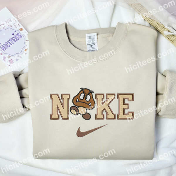 Goomba Embroidered Hoodie, Super Mario Embroidered Sweatshirt, Video Game Characters Embroidered Shirt