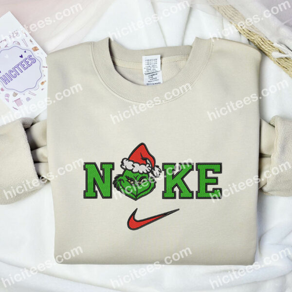 Grinch Face Embroidered Shirt, Movie Embroidered Hoodie, Christmas Embroidered Sweatshirt