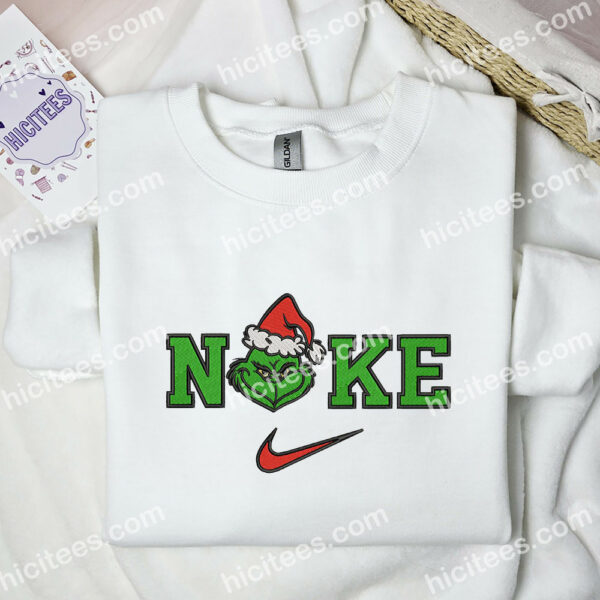 Grinch Face Embroidered Shirt, Movie Embroidered Hoodie, Christmas Embroidered Sweatshirt