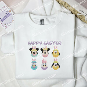 Happy Easter Embroidered Hoodie, Disney Characters Embroidered Sweatshirt, Easter Day Embroidered Shirt 1 Happy Easter Embroidered Hoodie Disney Characters Embroidered Sweatshirt Easter Day Embroidered Shirt 2
