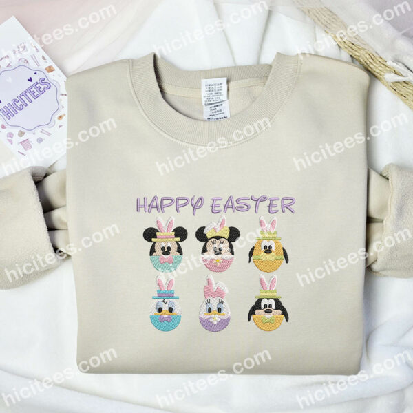 Happy Easter Embroidered Hoodie, Disney Characters Embroidered Sweatshirt, Easter Day Embroidered Shirt