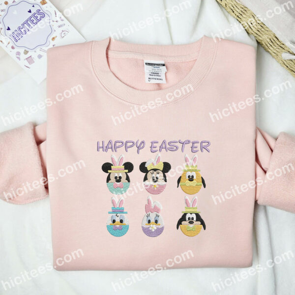 Happy Easter Embroidered Hoodie, Disney Characters Embroidered Sweatshirt, Easter Day Embroidered Shirt
