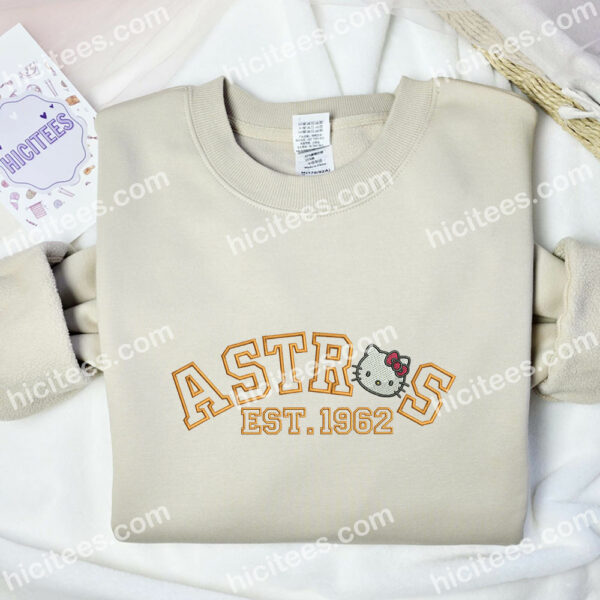 Hello Kitty Astros Est 1962 Embroidered Shirt, Sanrio Cartoon Embroidered Hoodie, Best Gift Idea