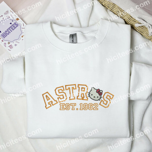 Hello Kitty Astros Est 1962 Embroidered Shirt, Sanrio Cartoon Embroidered Hoodie, Best Gift Idea