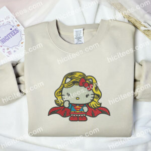 Hello Kitty Super Girl Embroidered Shirt, Marvel Embroidered Sweatshirt, Movie Embroidered Hoodie 1 Hello Kitty Super Girl Embroidered Shirt Marvel Embroidered Sweatshirt Movie Embroidered Hoodie 2